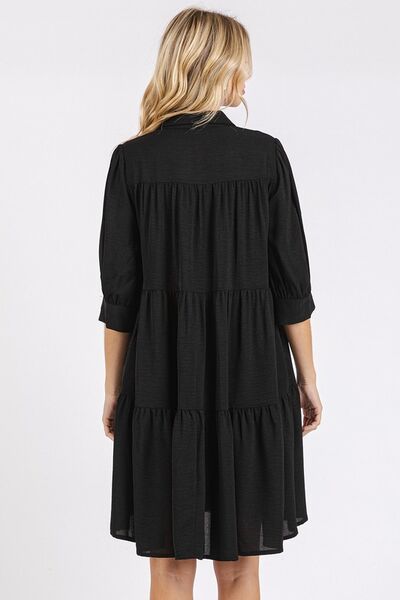 Hazel Blues® | Mittoshop Button Detail Collared Neck Tiered Shirt Dress