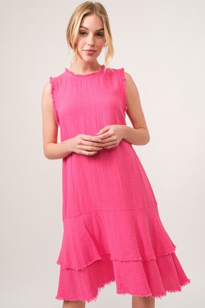 Hazel Blues® | And The Why Washed Fringe Detail Tiered Dress