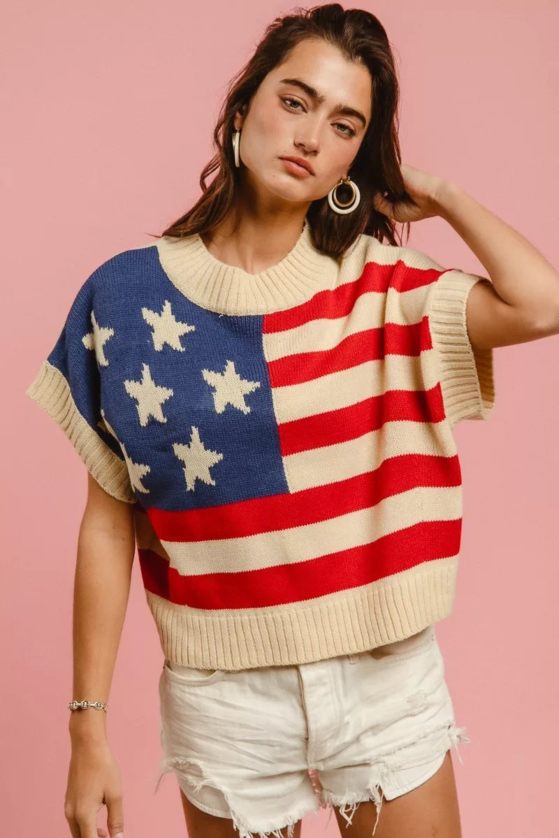 Hazel Blues® | BiBi Star Patches American Flag Sleeveless Sweater