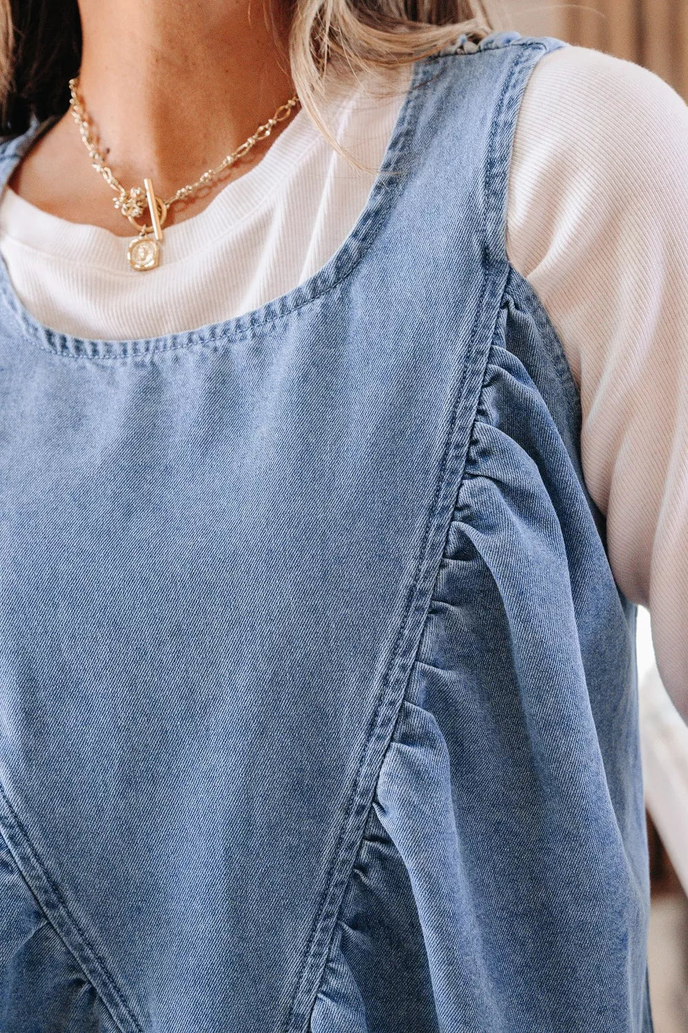 Hazel Blues® | Denim Pleated Patchwork Sleeveless Top