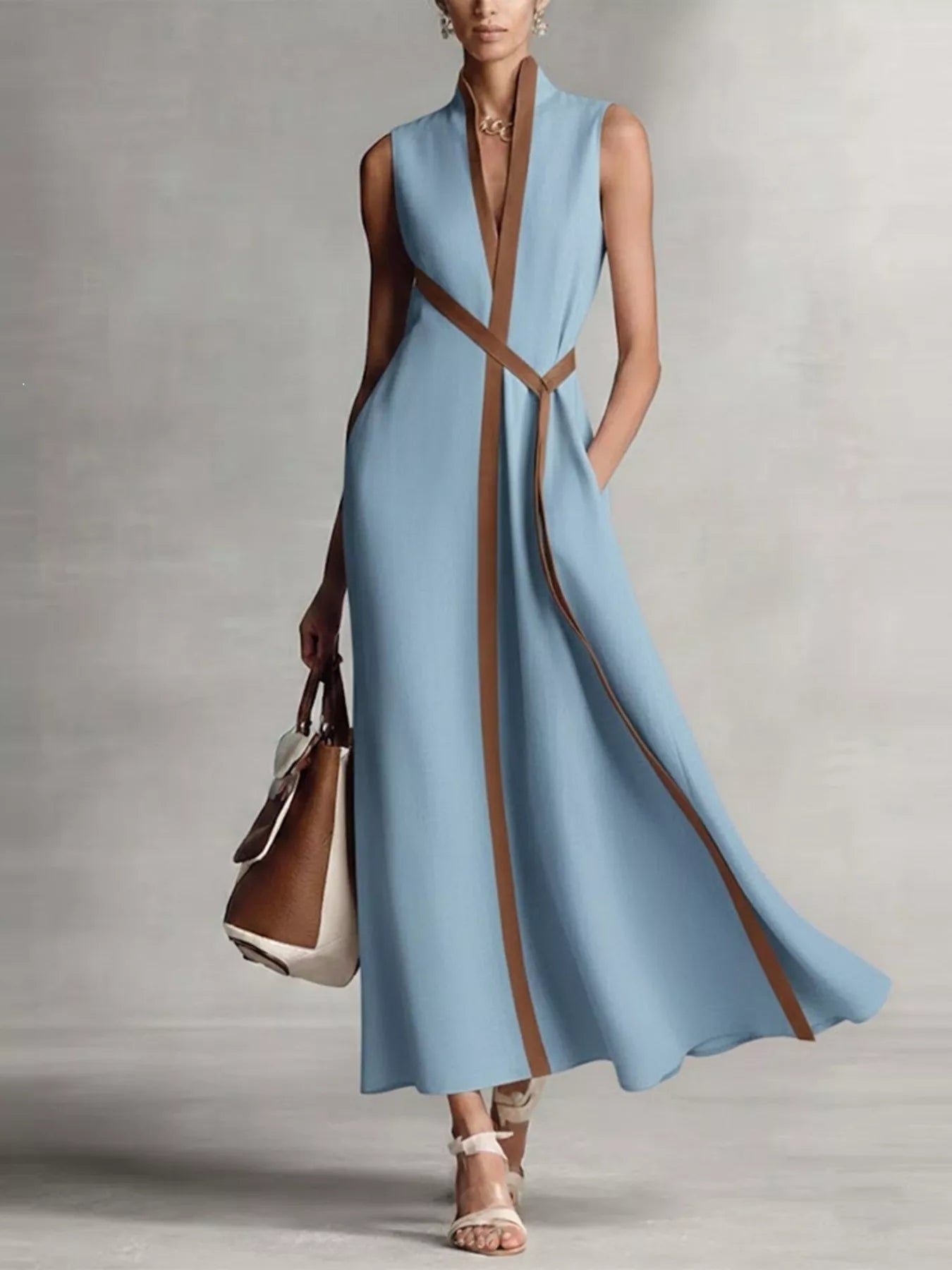 Hazel Blues® | Sleeveless Contrast Trim Midi Dress