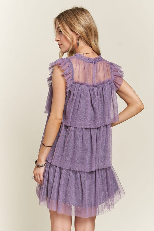 Hazel Blues® | ADORA Layered Ruffled Cap Sleeve Mesh Dress