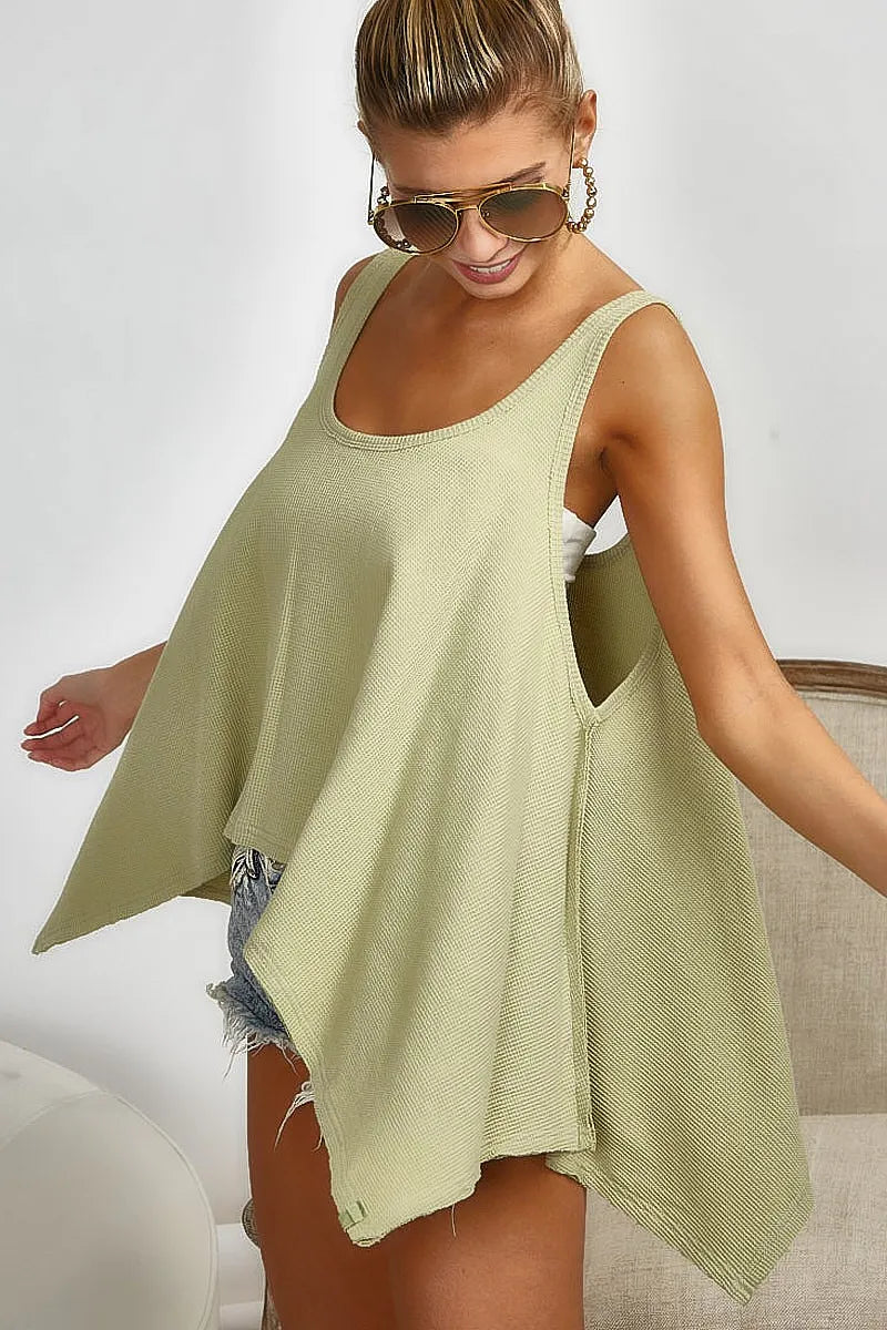 Hazel Blues® | BiBi High and Low Flare Knit Tank Top