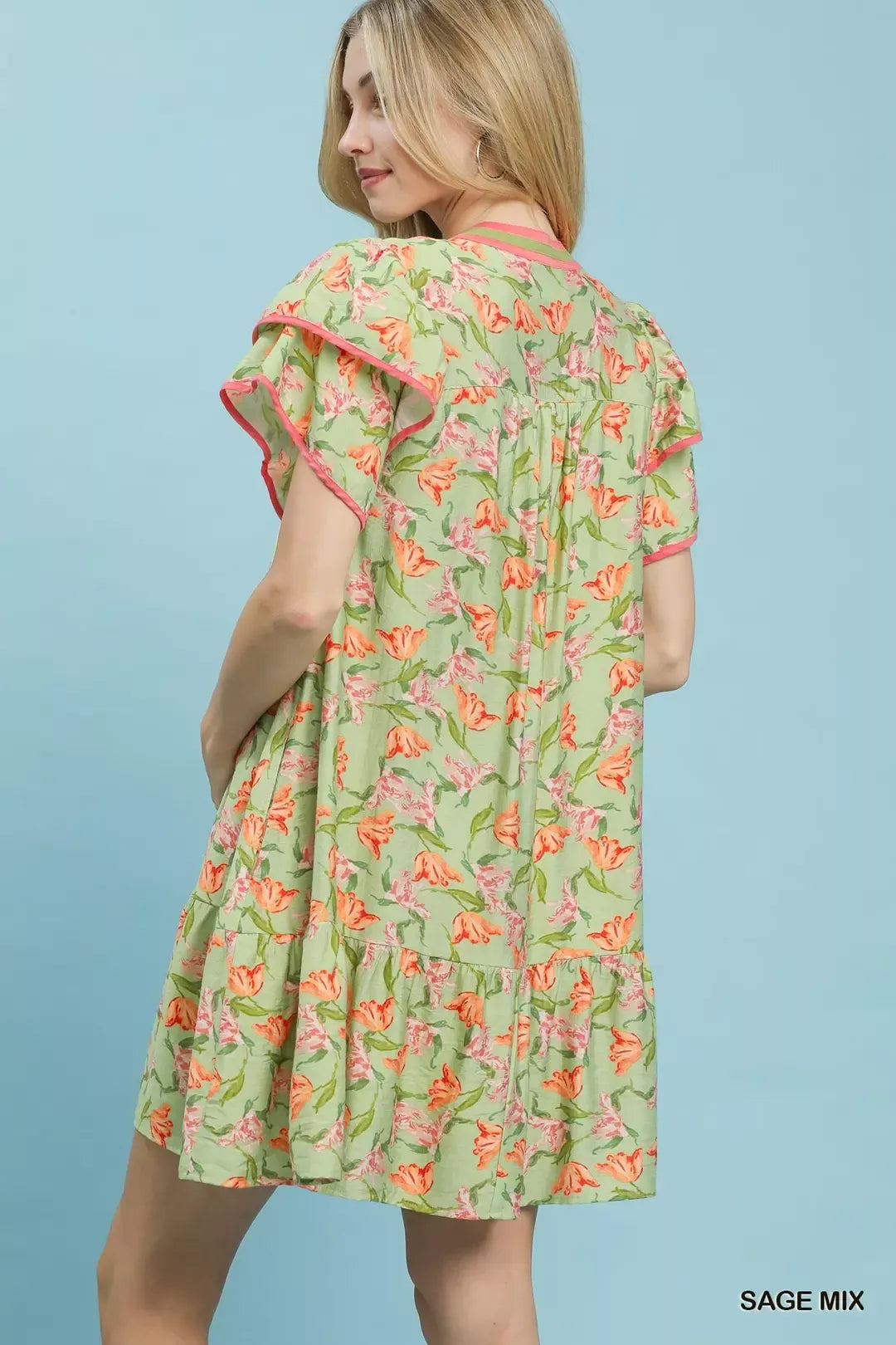 Hazel Blues® | Umgee Floral Flutter Sleeve Tiered Dress