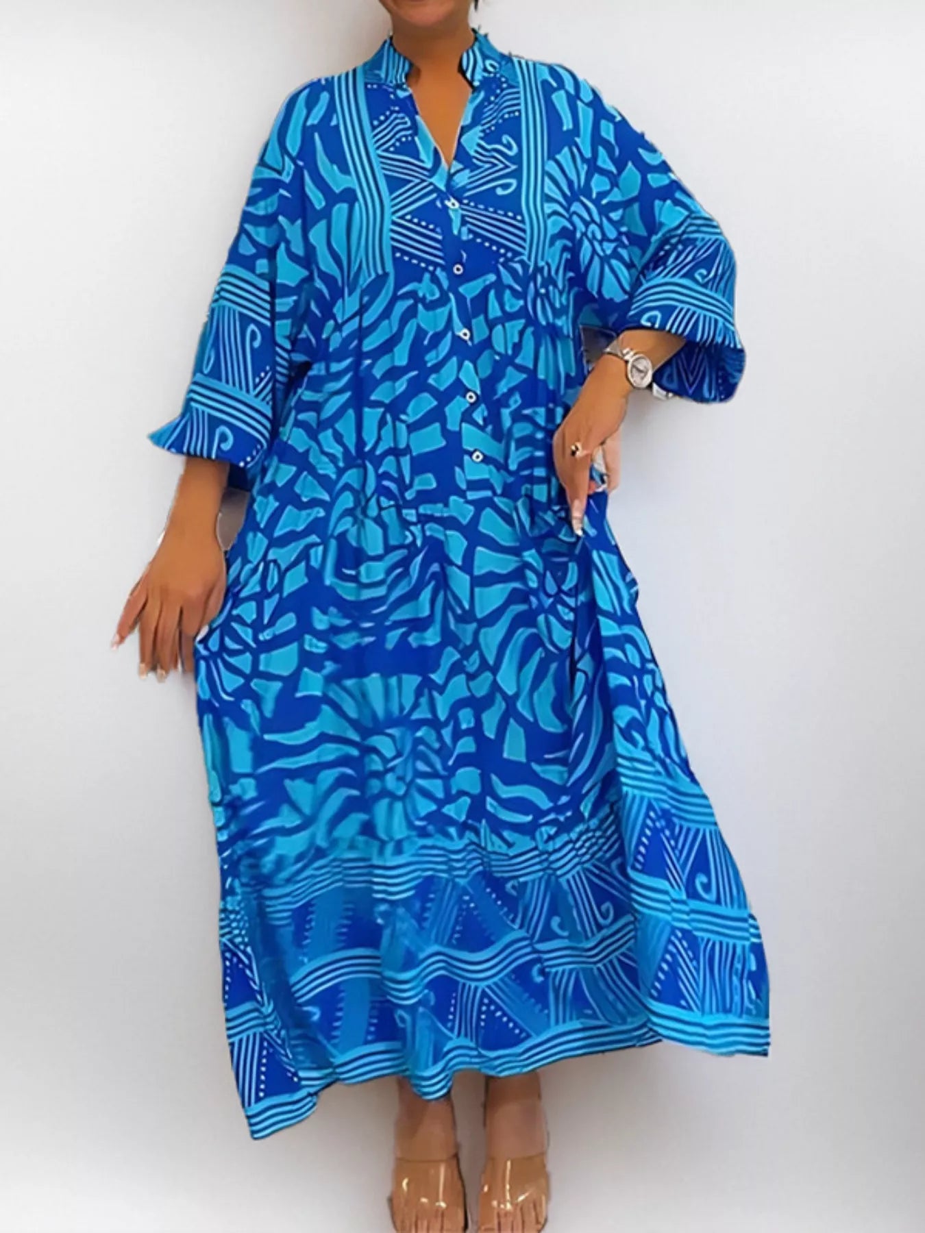 Hazel Blues® | Printed Button Front Midi Dress