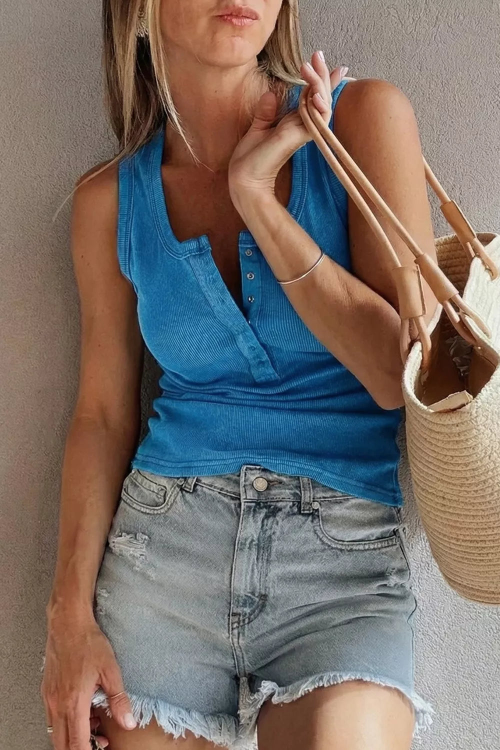 Hazel Blues® | Ribbed Knit Wide Strap Tank