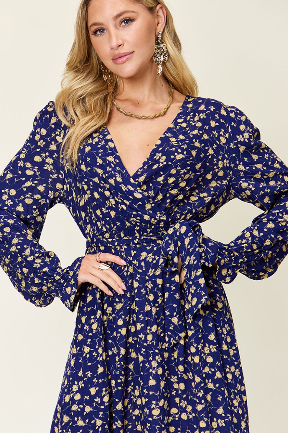 Hazel Blues® | Double Take Tie Back Flounce Sleeve Dress