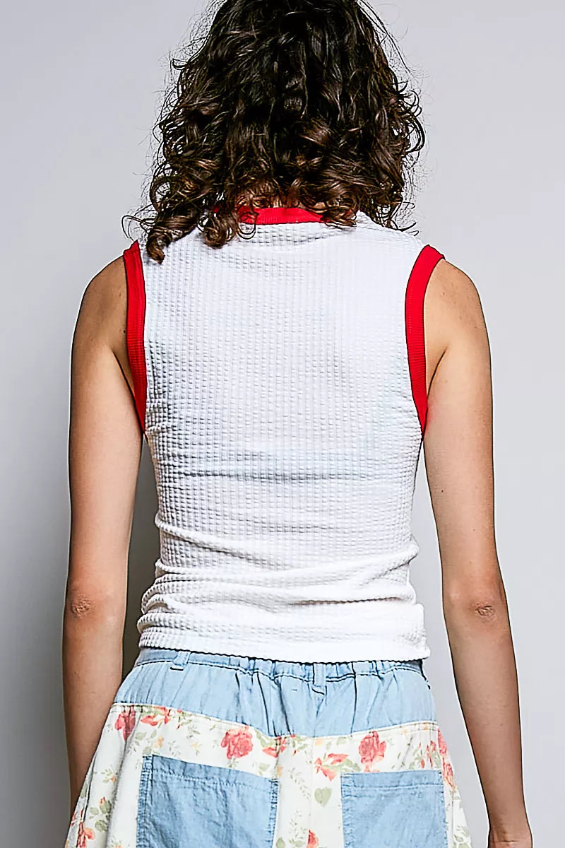Hazel Blues® | POL V-Neck Contrast Ribbed Sleeveless Tank