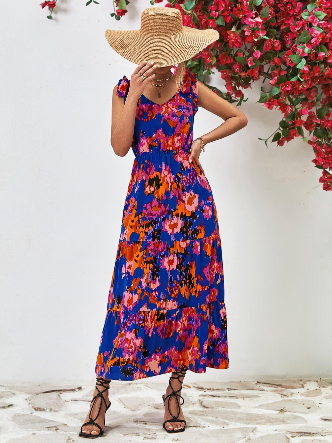 Hazel Blues® | Multicolored V-Neck Backless Midi Dress