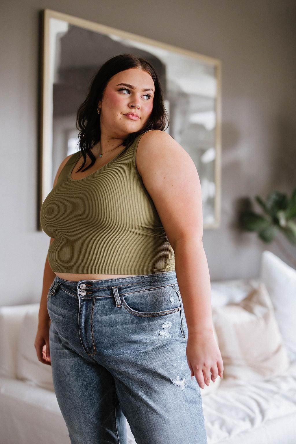 Hazel Blues® | Relevant Ribbed Seamless Reversible Tank in Moss