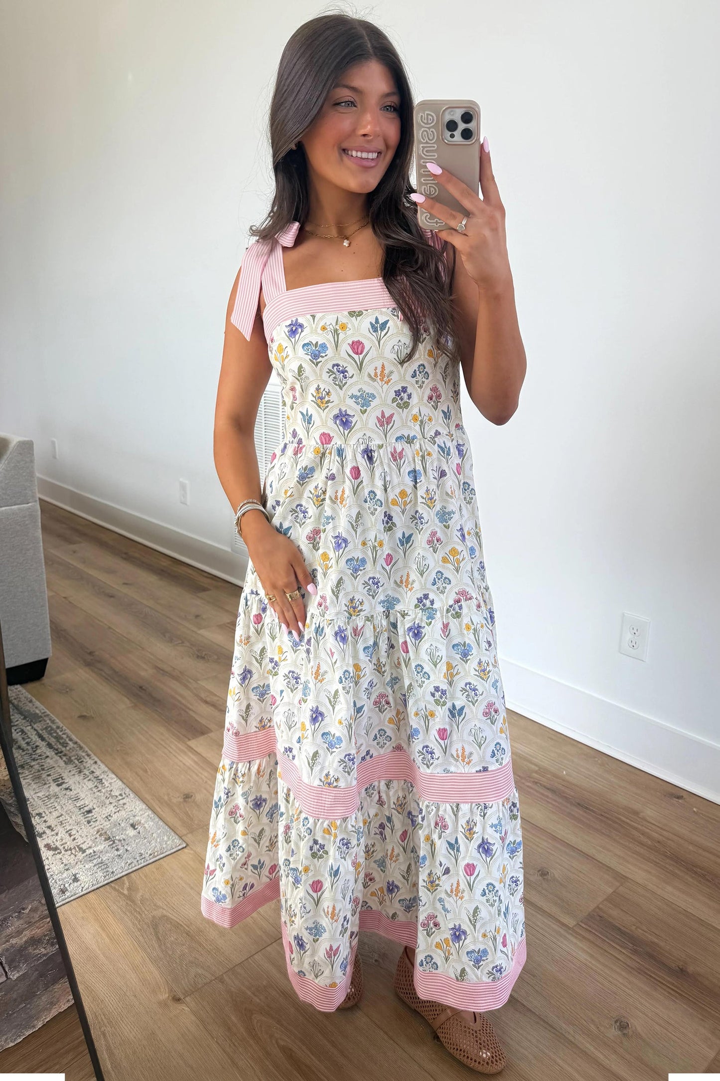 Hazel Blues® |  Multicolour Floral Print Striped Detail Knot Straps Maxi Dress