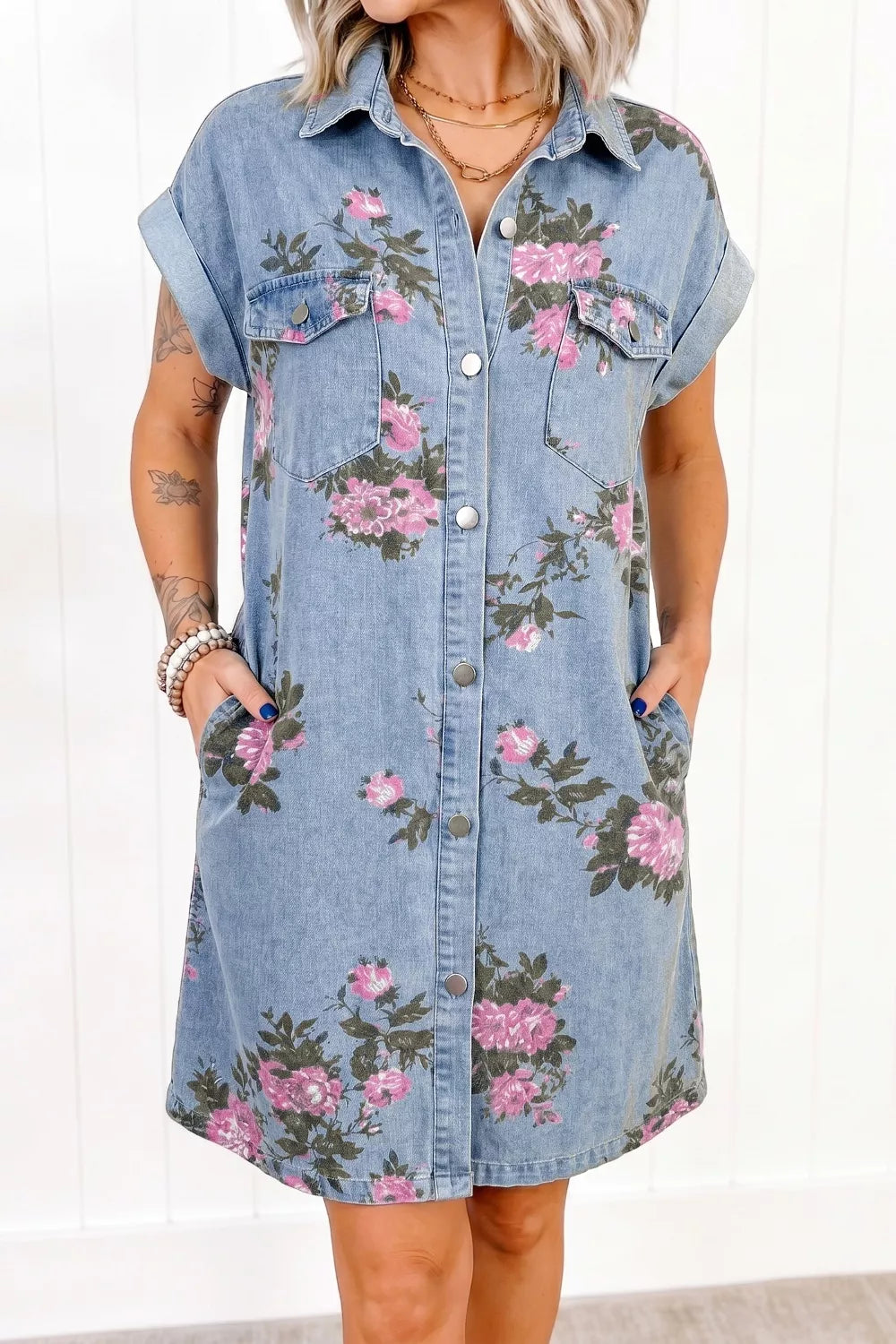 Hazel Blues® |  Sunday Bloom Dress | Floral Denim Dress