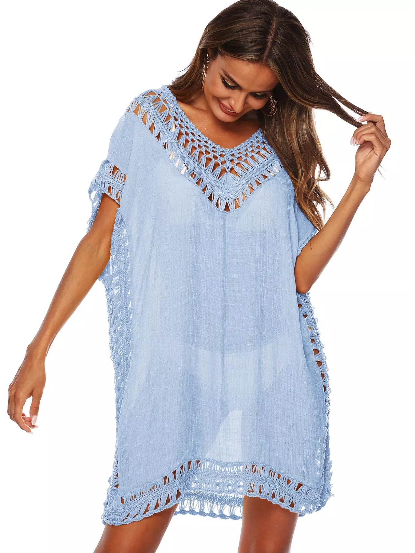 Hazel Blues® |  Crochet Trim V-Neck Cover-Up Dress