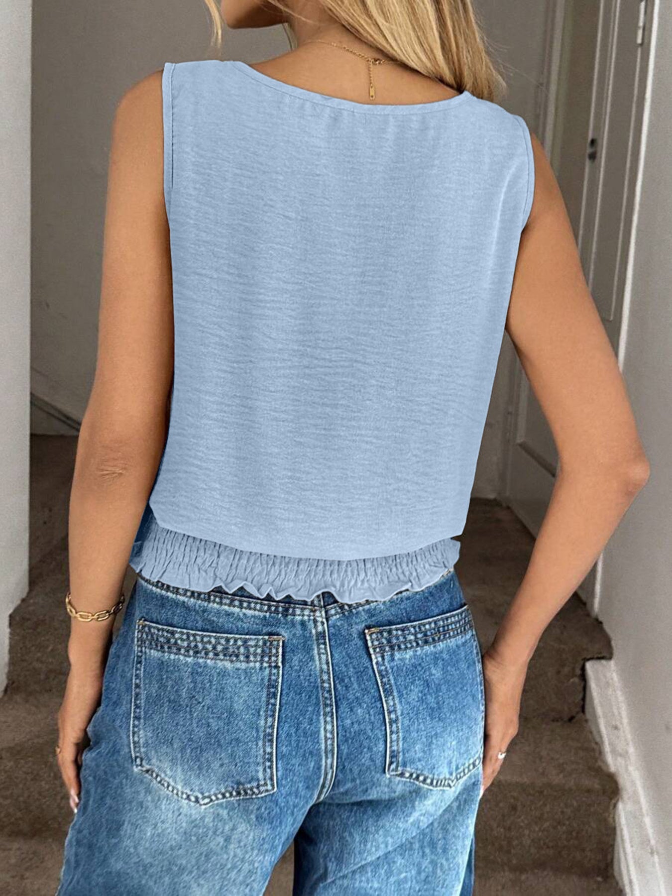 Hazel Blues® |  Smocked Waist Round Neck Tank