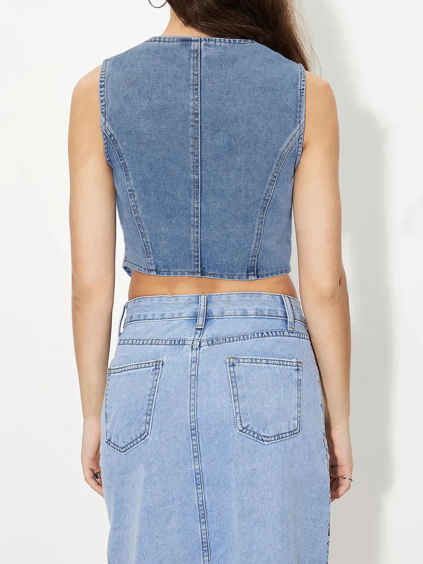 Hazel Blues® |  Button-Up Sleeveless Denim Vest