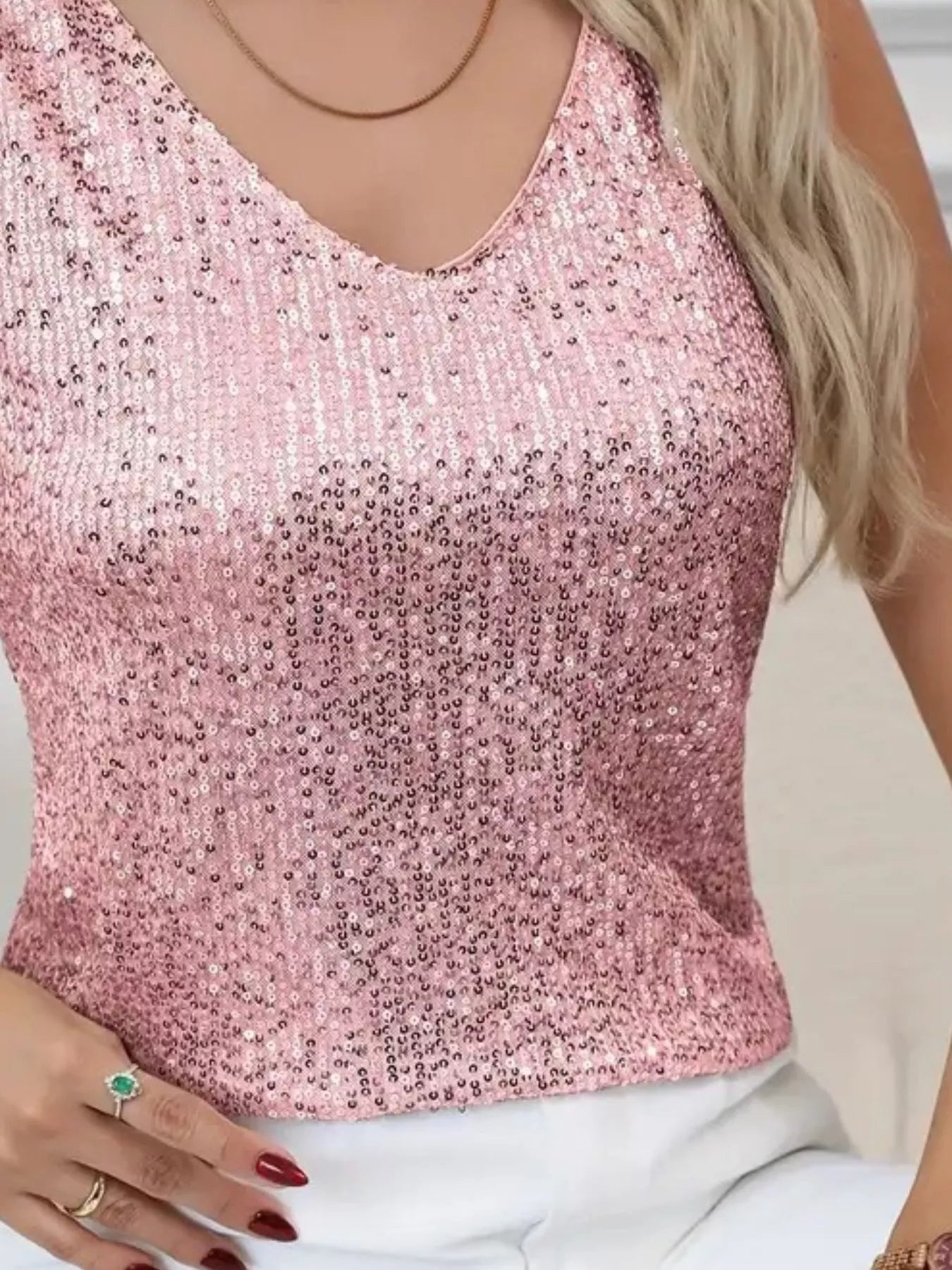 Hazel Blues® |  Sequin V-Neck Tank Top