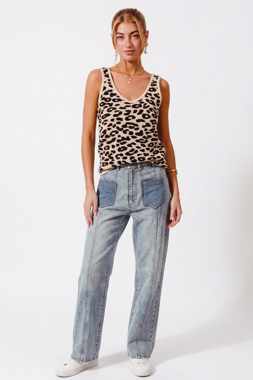 Hazel Blues® |  SO ME Leopard Knitted Lightweight V Neck Tank Top