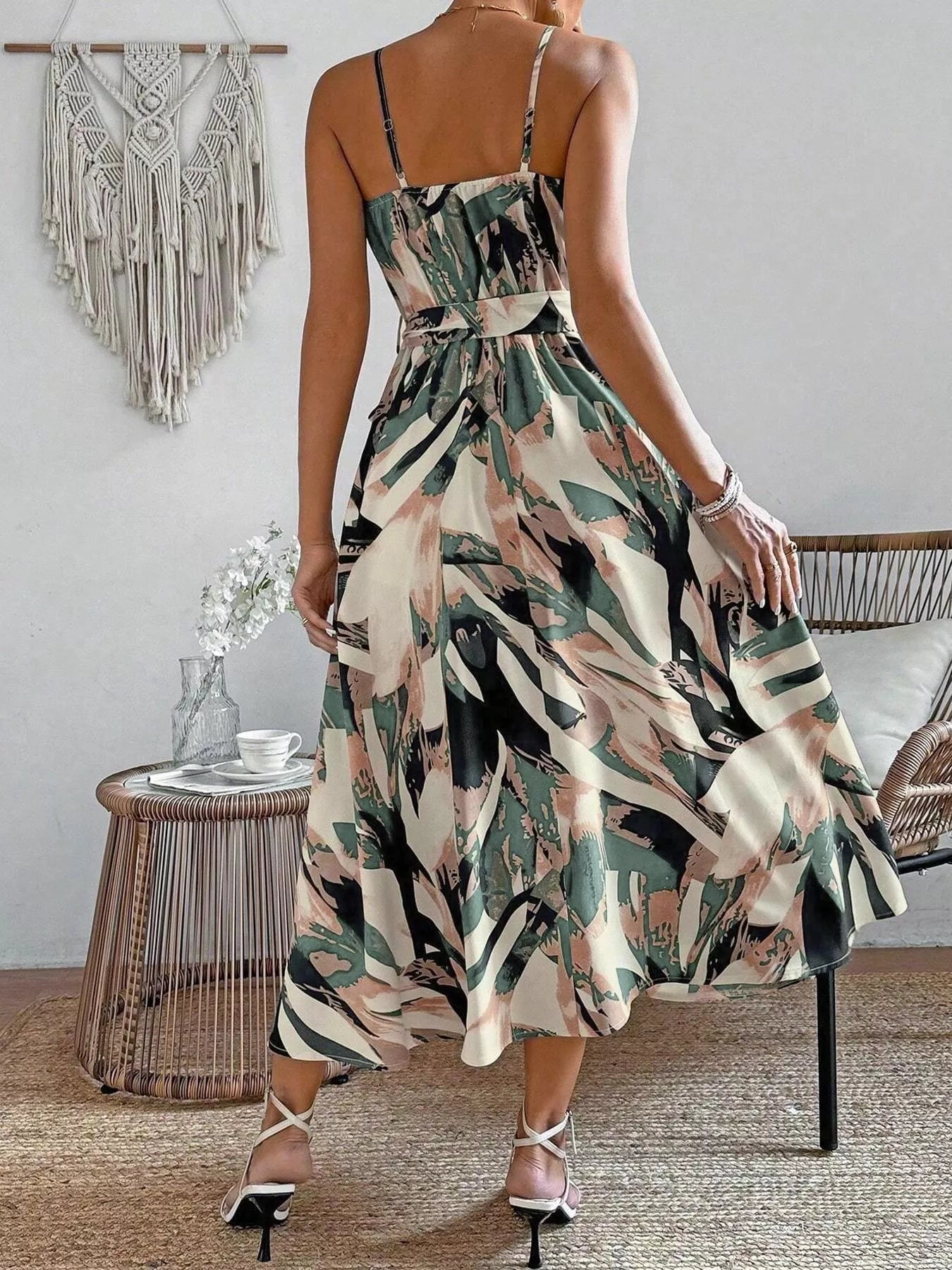 Hazel Blues® |  Abstract Print Tie Waist Cami Dress