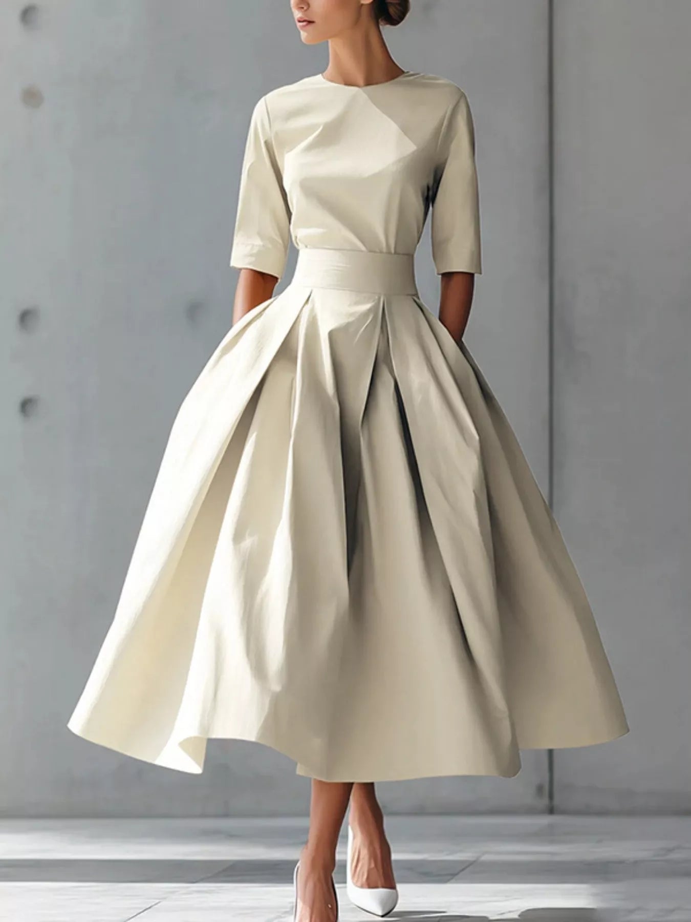 Hazel Blues® |  Round Neck A-Line Midi Dress