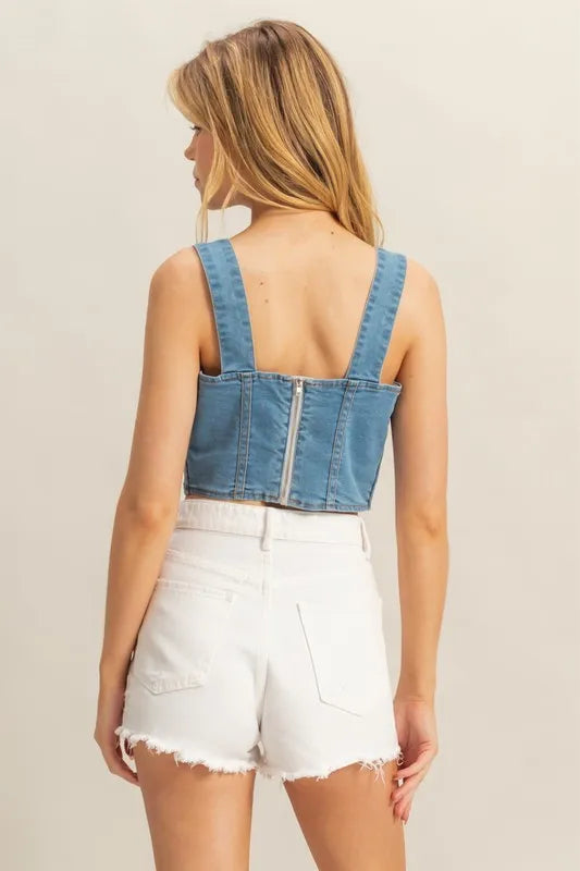 Hazel Blues® |  HYFVE Washed Sweetheart Neck Wide Strap Denim Tank