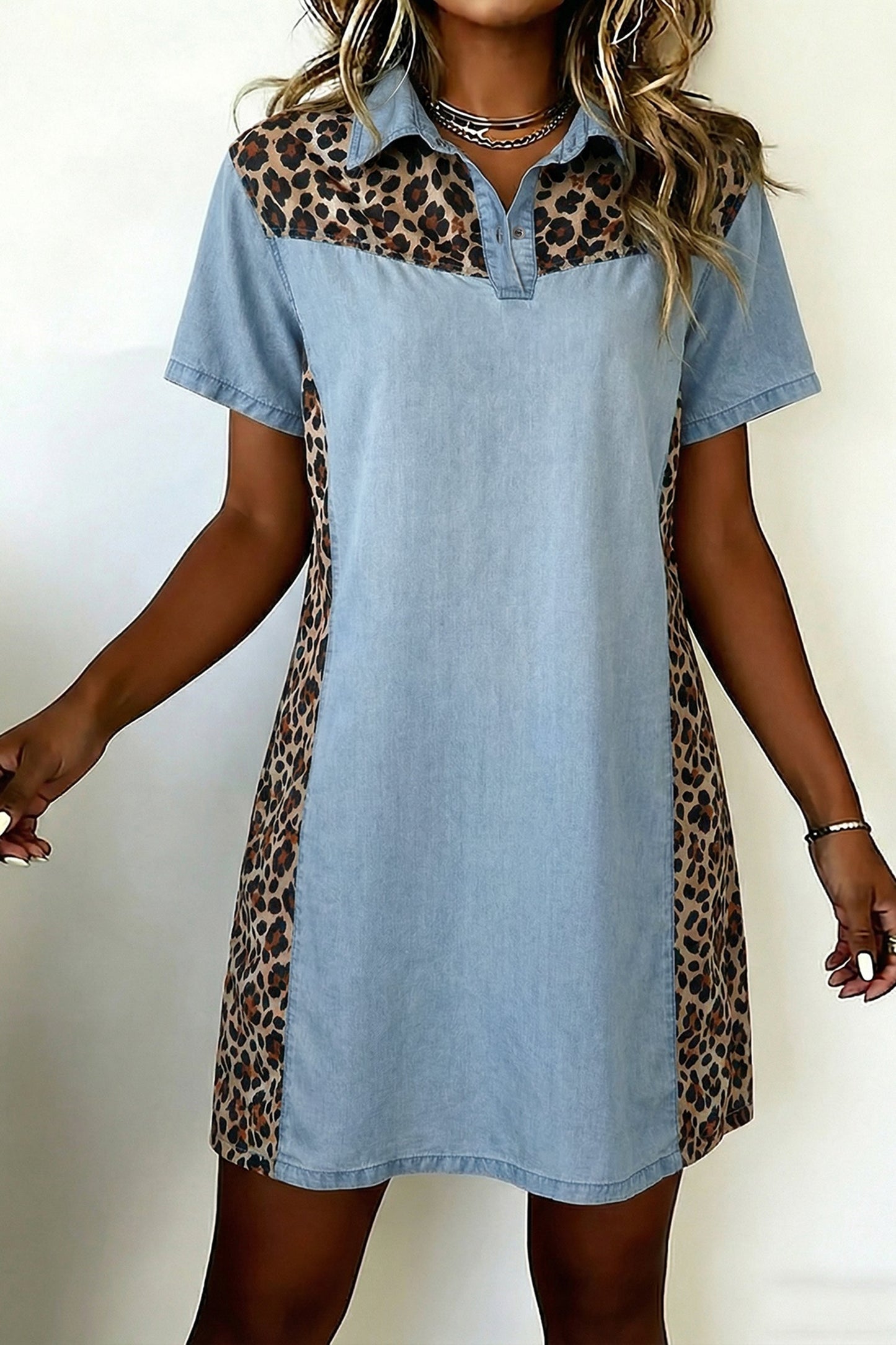 Hazel Blues® |  Spot On Mini Dress | Leopard Denim Mini Dress