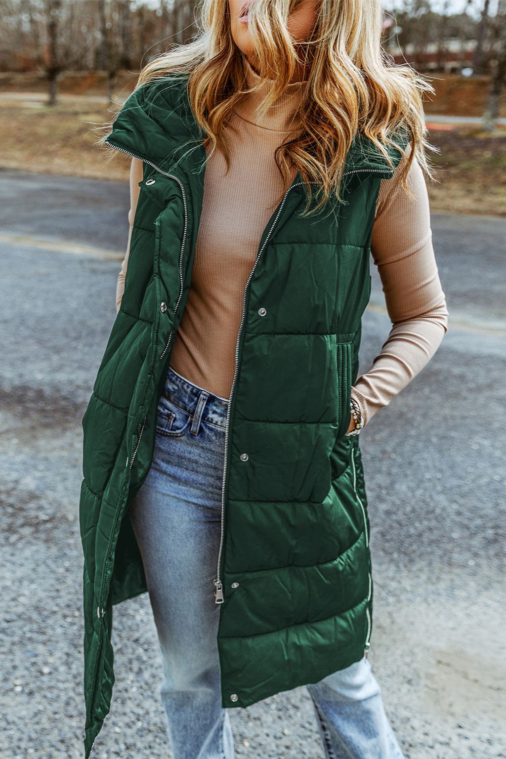 Hazel Blues® |  Longline Hooded Sleeveless Puffer Vest