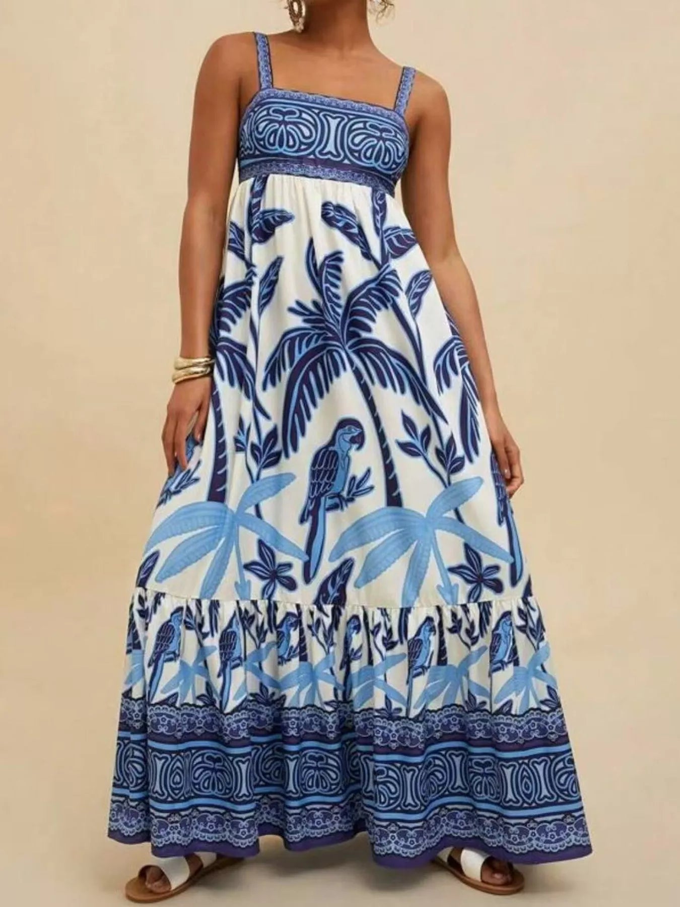 Hazel Blues® |  Printed Square Neck Maxi Dress