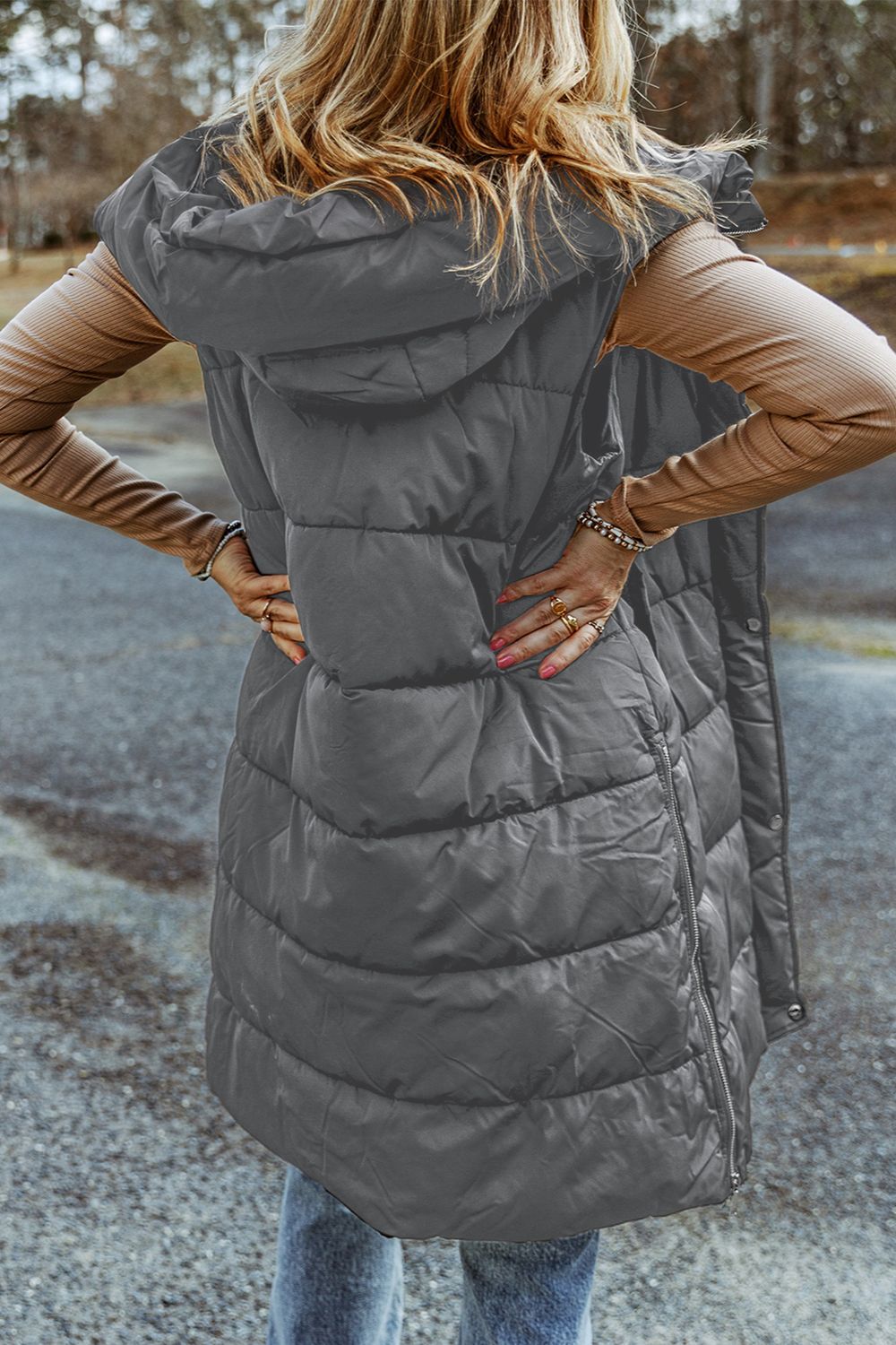 Hazel Blues® |  Longline Hooded Sleeveless Puffer Vest