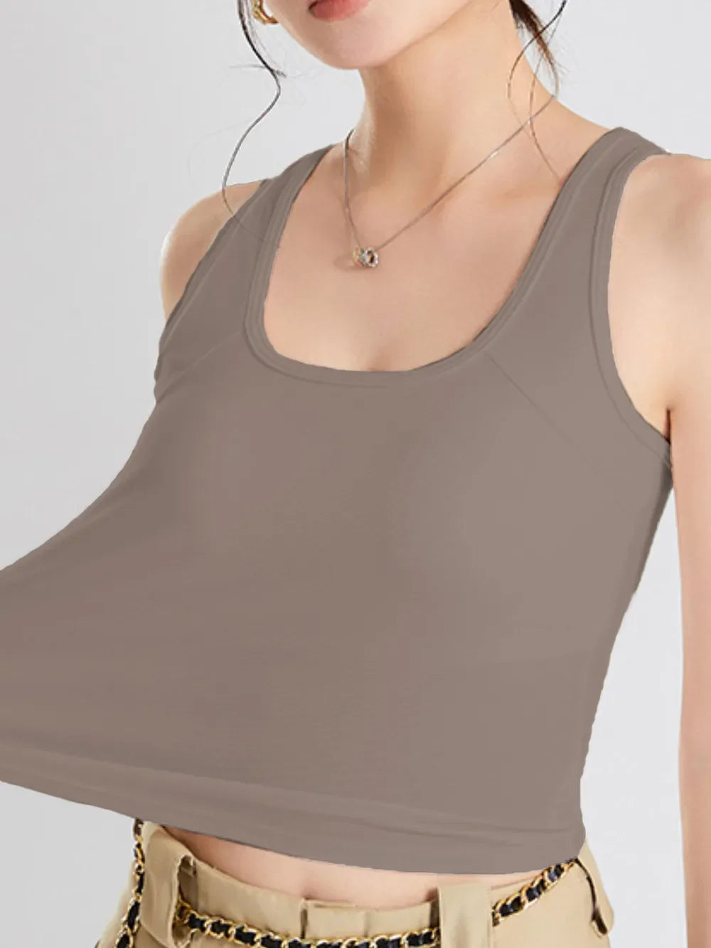 Hazel Blues® |  Crisscross Scoop Neck Wide Strap Cropped Tank with Chest Pads