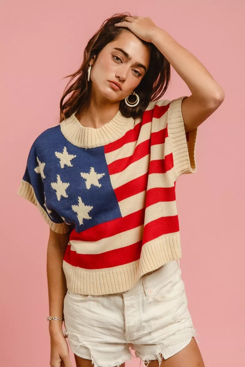 Hazel Blues® |  BiBi Star Patches American Flag Sleeveless Sweater