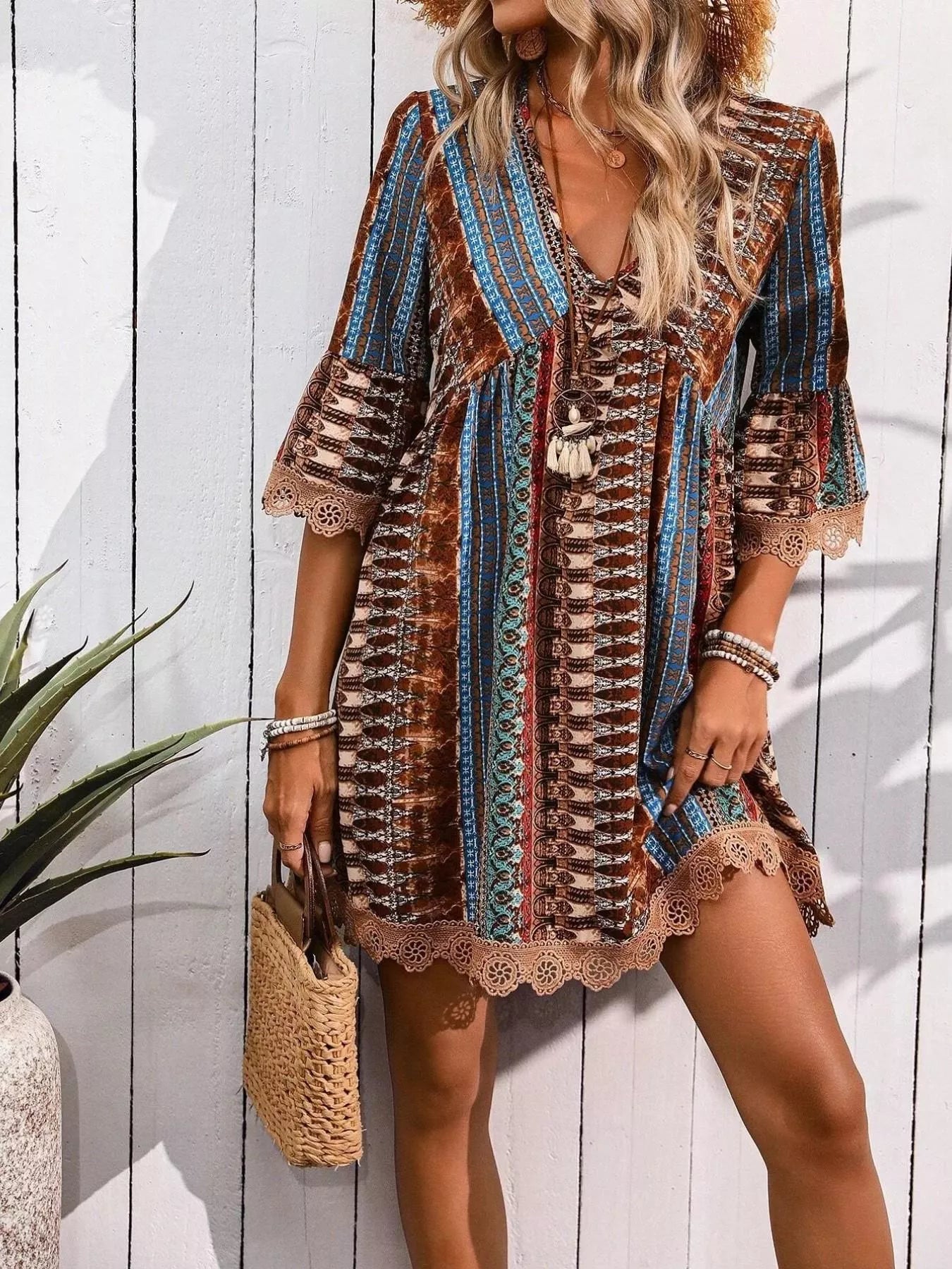 Hazel Blues® |  Printed V-Neck A-Line Dress