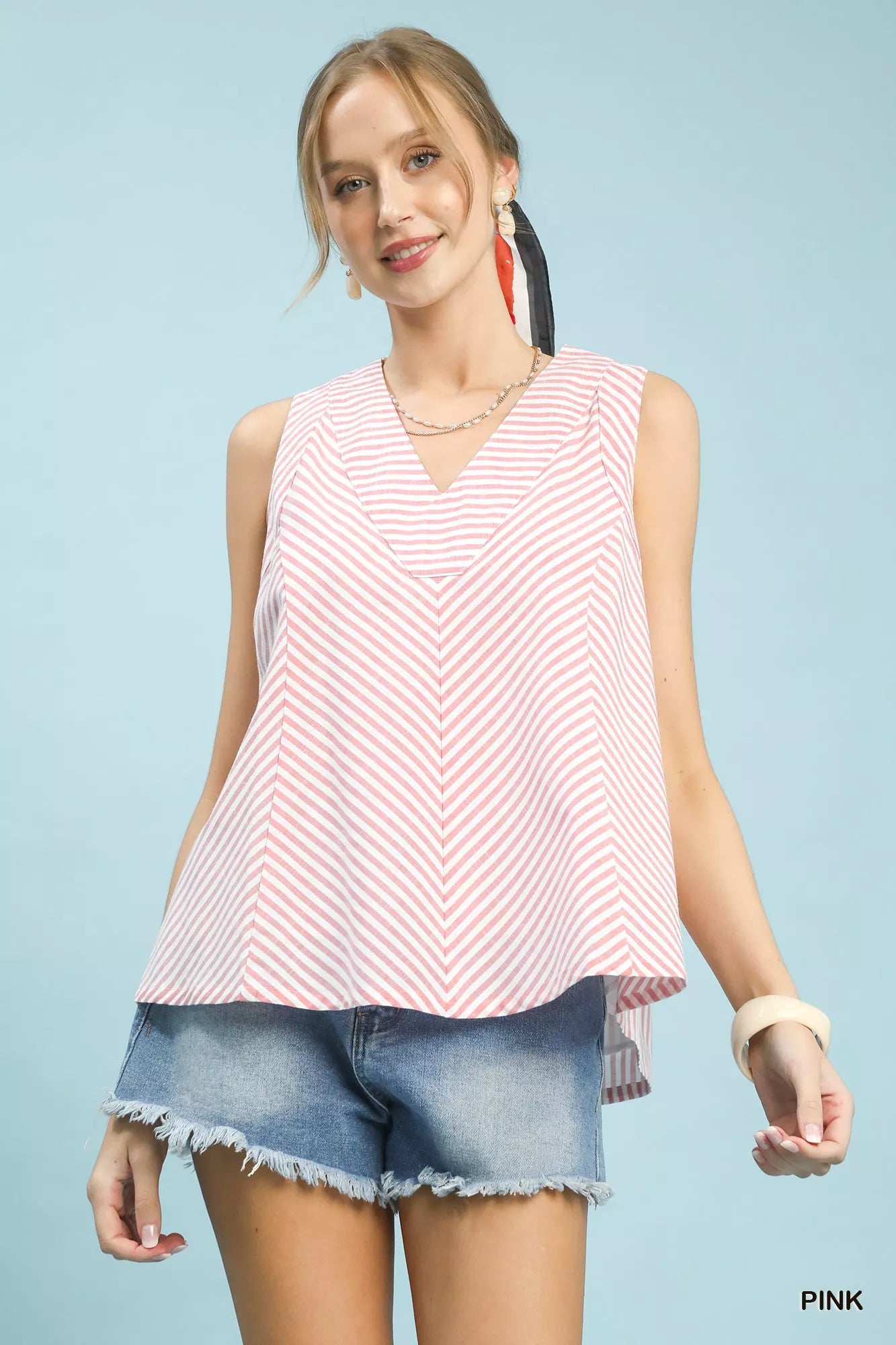 Hazel Blues® |  Umgee Mixed Stripe Sleeveless V-Neck Top
