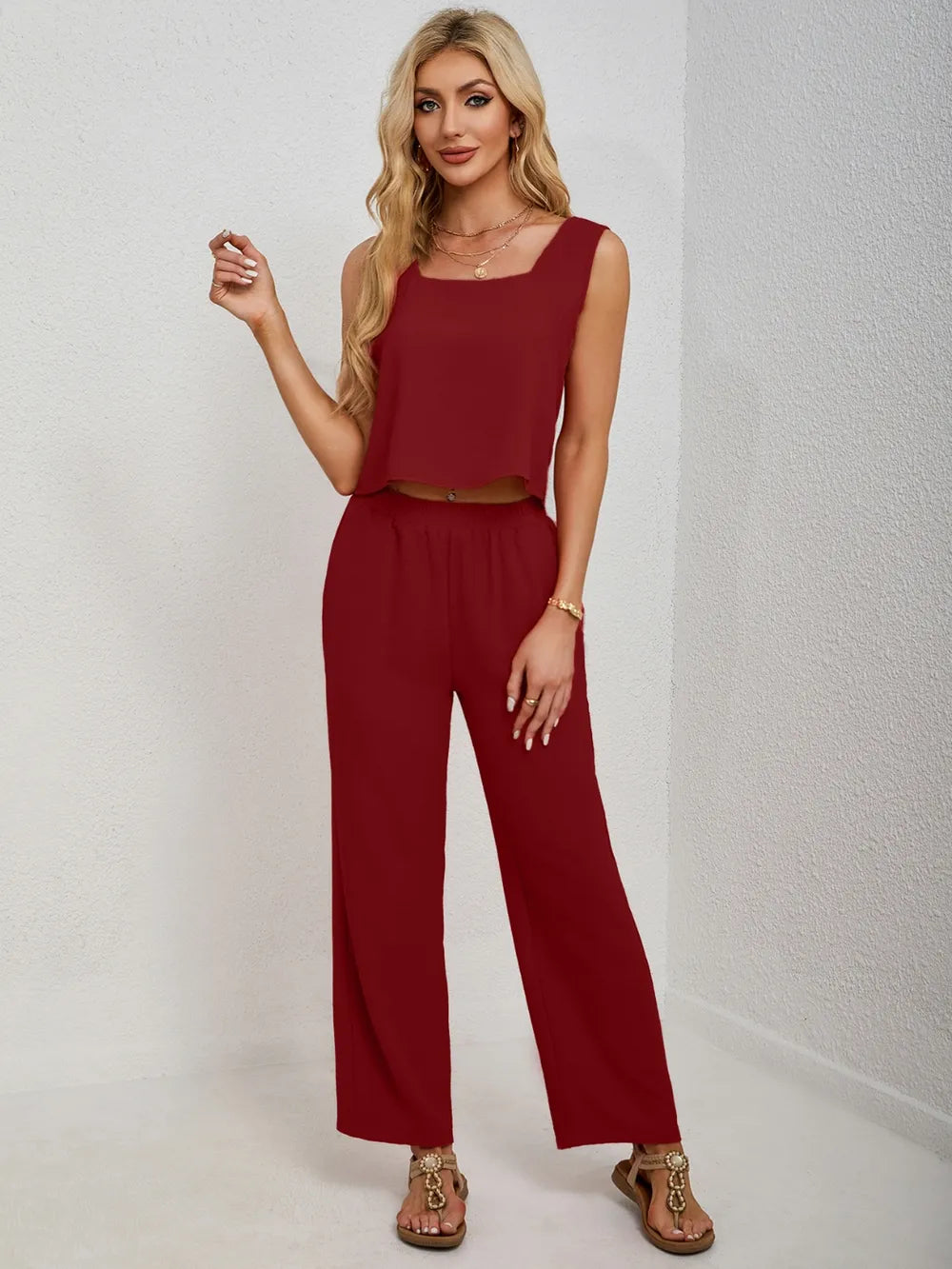 Hazel Blues® |  Square Neck Tank and Wide Leg Pants Set