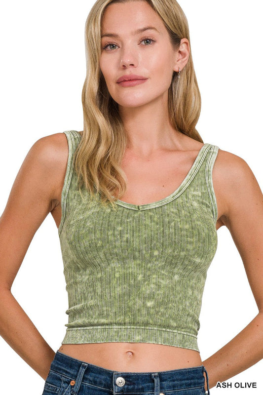 Hazel Blues® |  Zenana Washed Ribbed Seamless Cropped V-neck Tank Top