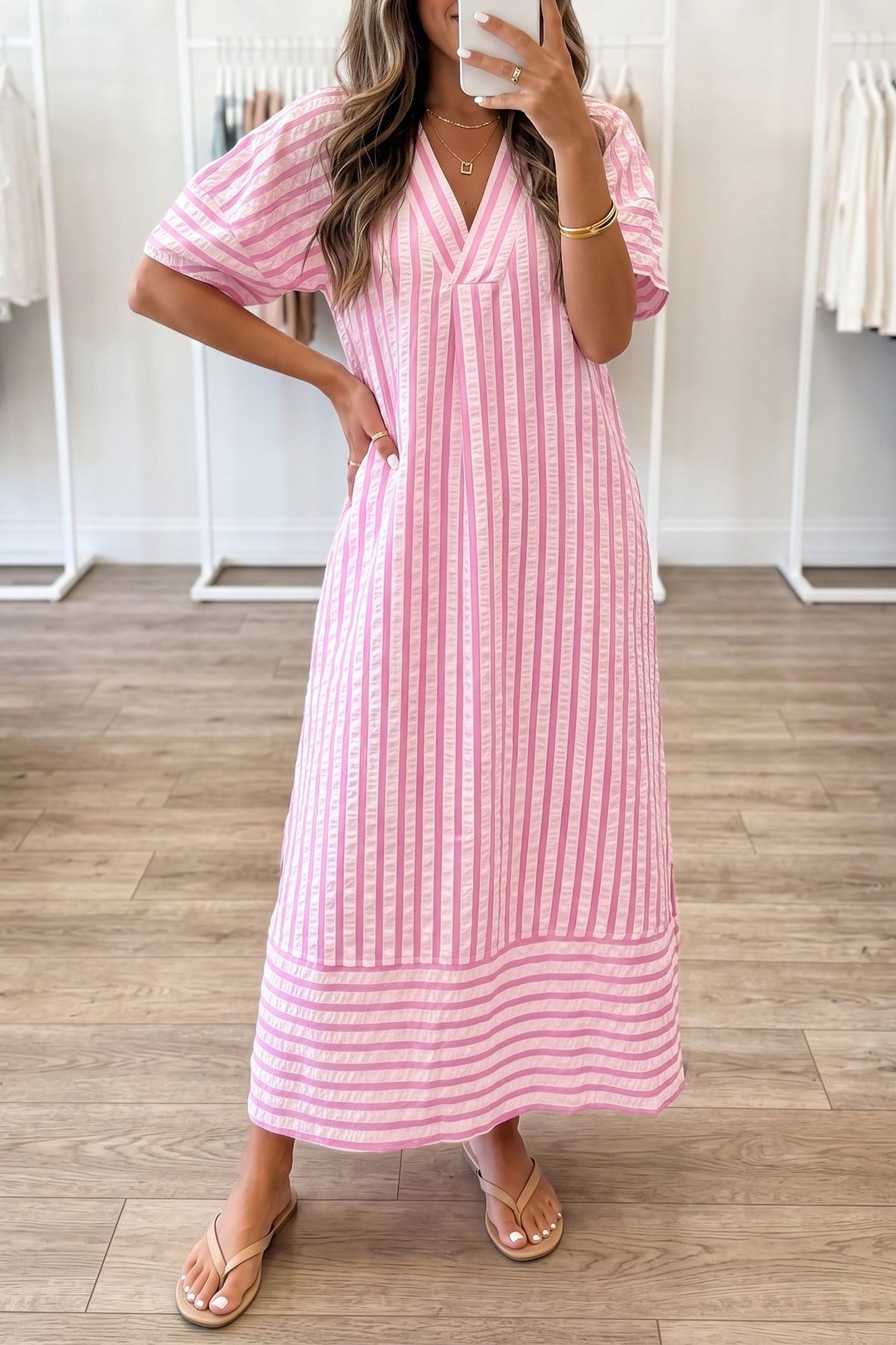 Hazel Blues® |  Stripe Right Dress | V-Neck Dress