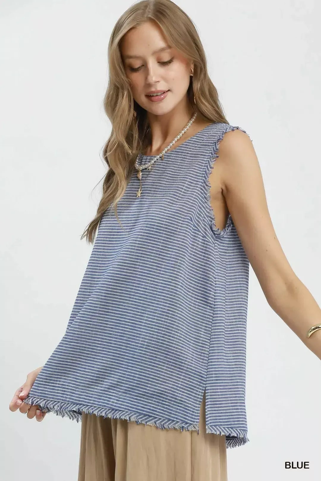 Hazel Blues® |  Umgee Stripe Fringe Trim Sleeveless Top
