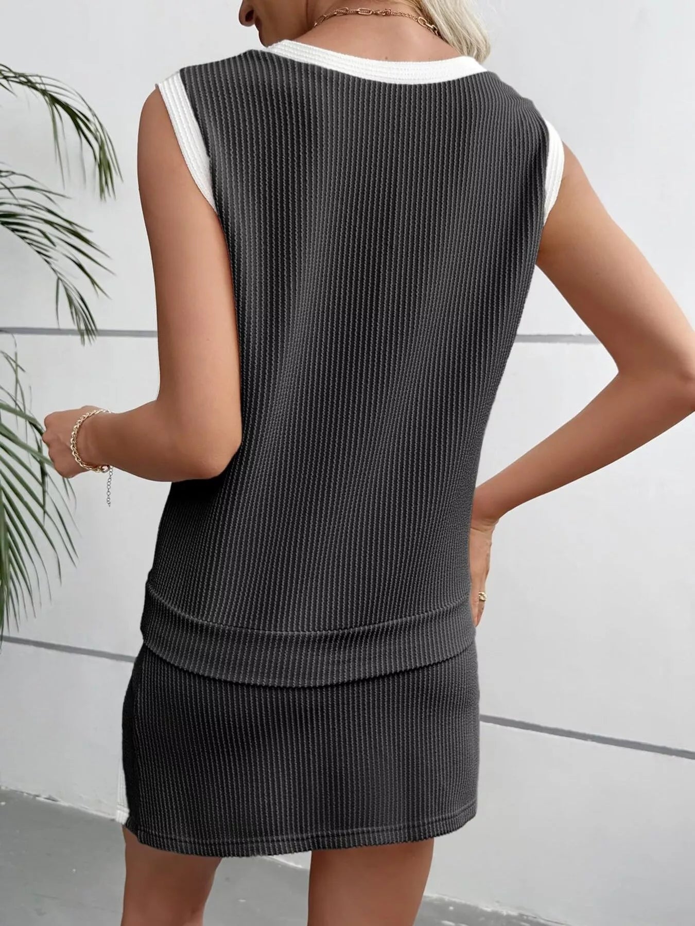 Hazel Blues® |  Ribbed Knit Sleeveless Top and Skort Set