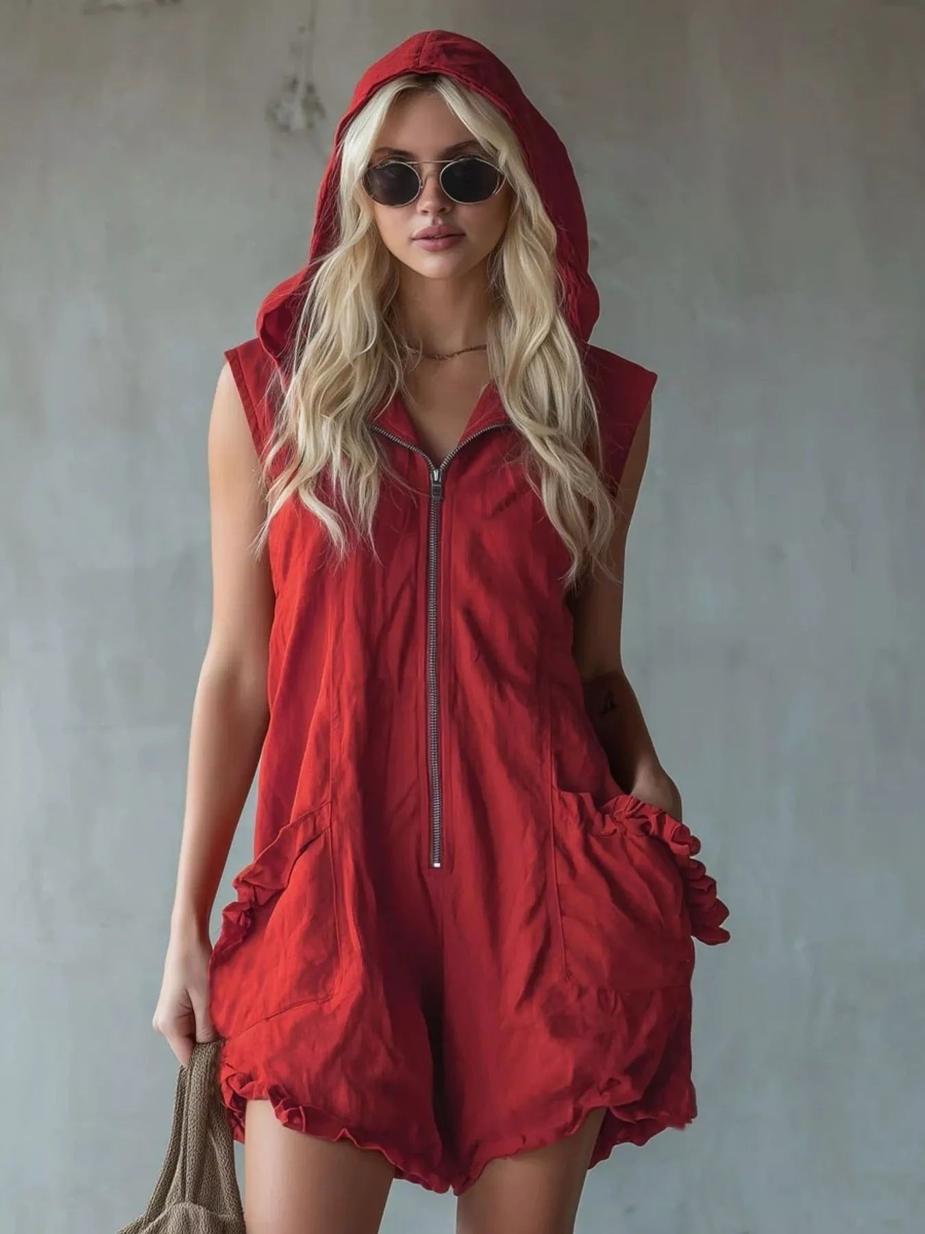 Ruffle Romance Romper | Ruffle Sleeveless Pocketed Romper
