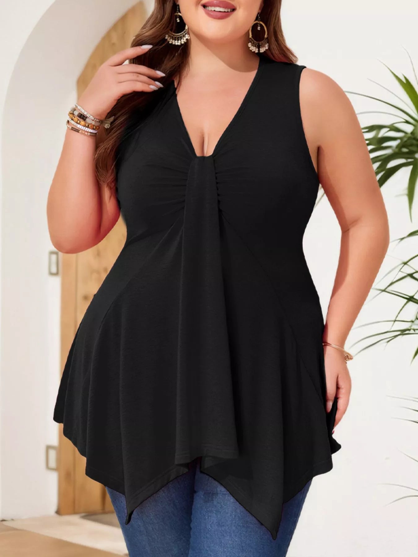 Hazel Blues® | V-Neck Ruched Flowy Tank