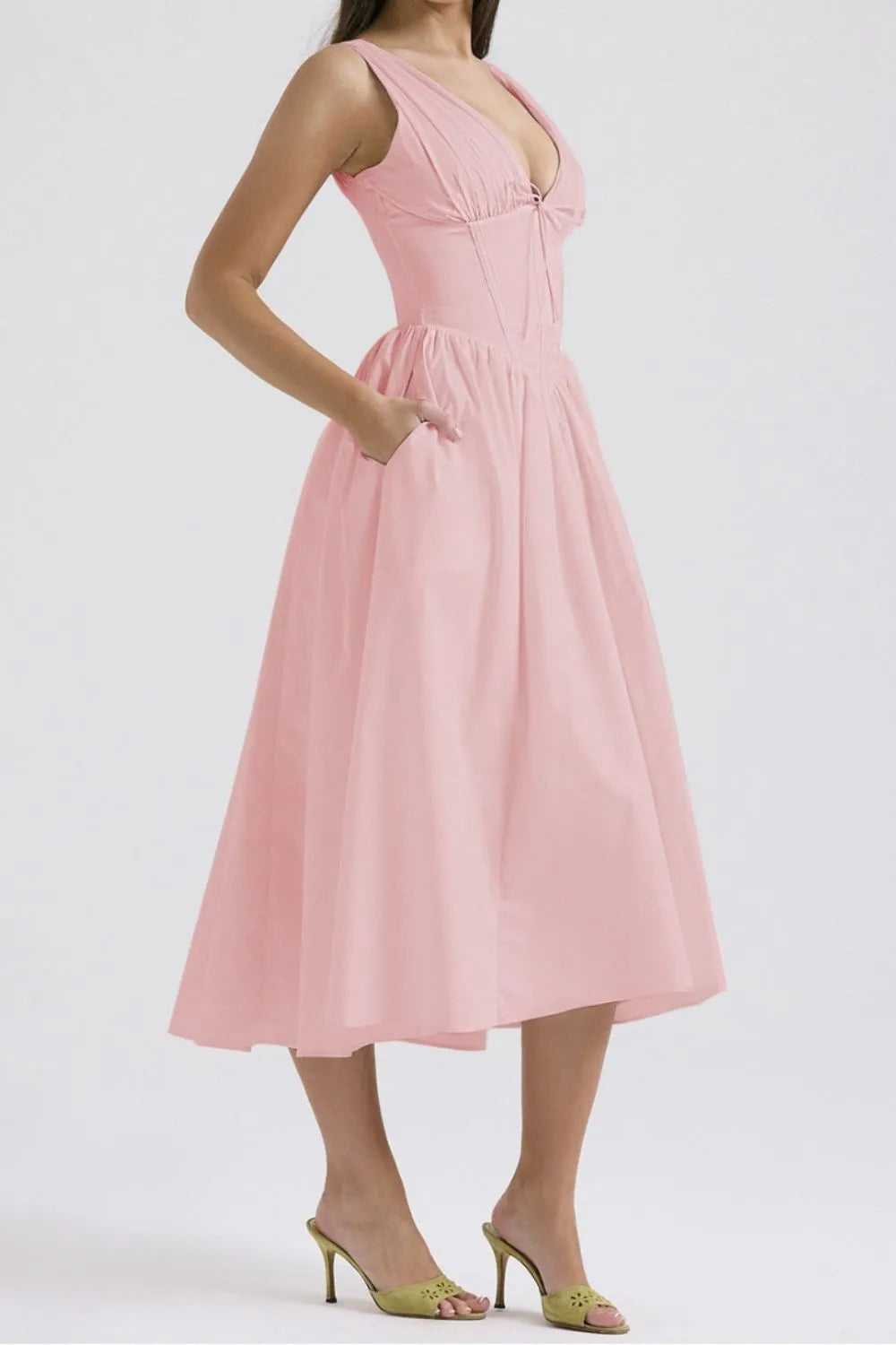 Hazel Blues® |  Ruched V-Neck Sleeveless Dress with Pockets