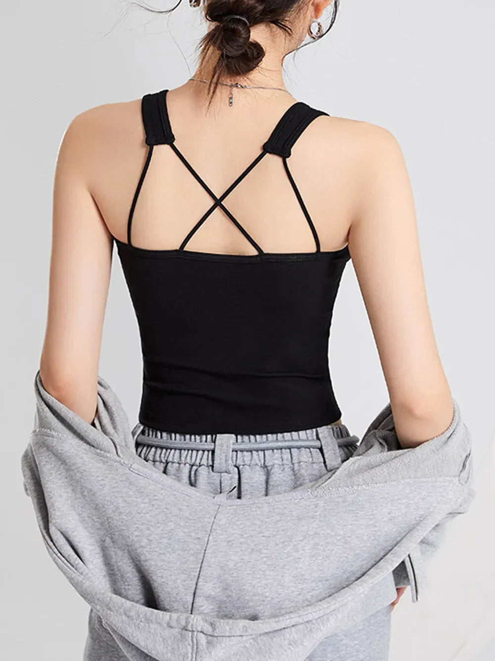 Hazel Blues® |  Crisscross Scoop Neck Wide Strap Cropped Tank with Chest Pads