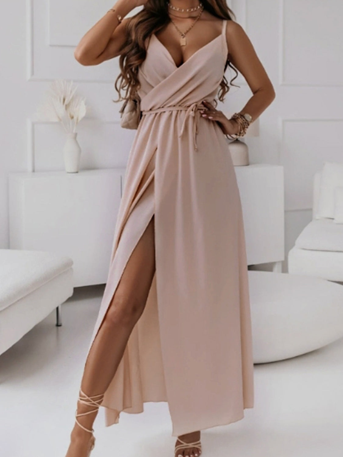 Hazel Blues® |  Tied Surplice Sleeveless Midi Cami Dress