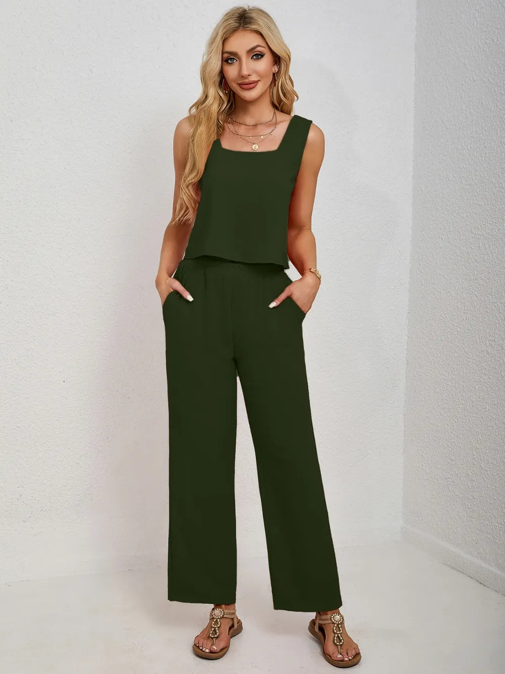 Hazel Blues® |  Square Neck Tank and Wide Leg Pants Set