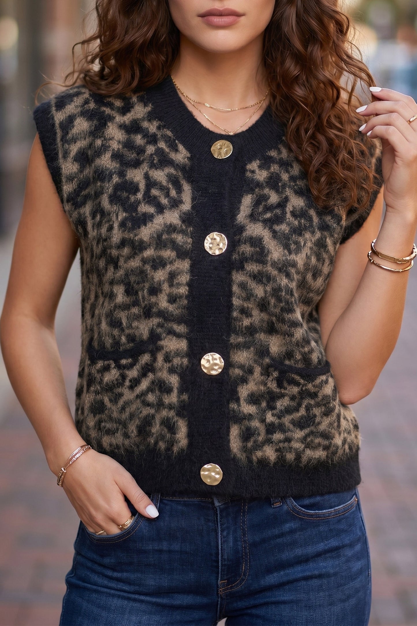 Hazel Blues® |  Wild Side Vest | Leopard Sleeveless Vest