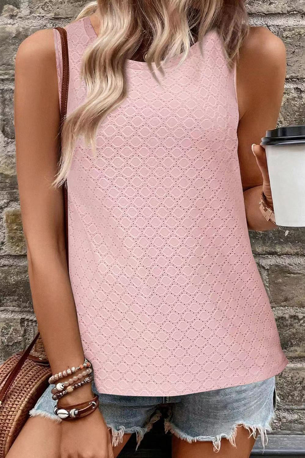 Hazel Blues® |  Eyelet Round Neck Tank