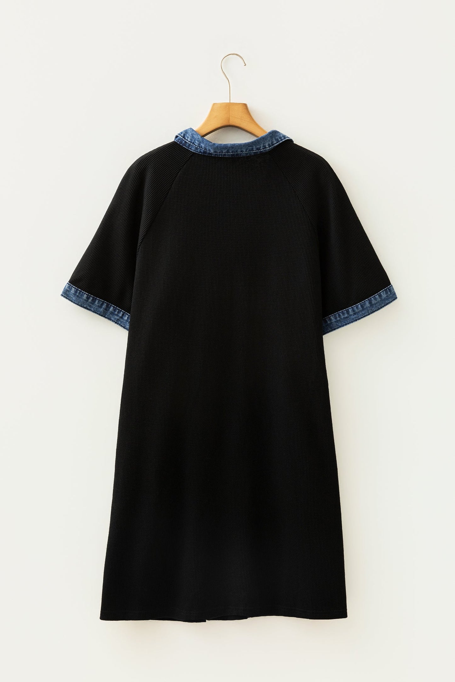 Hazel Blues® | Black Colorblock Denim Collar Short Sleeve Shift Dress