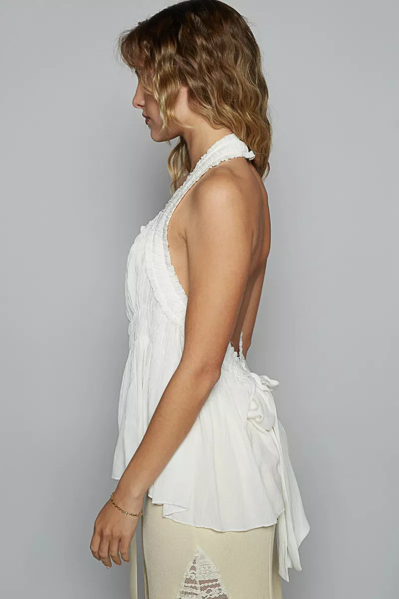 Hazel Blues® |  POL Backless Halter Sleeveless Top with Smocking Shirring Detail