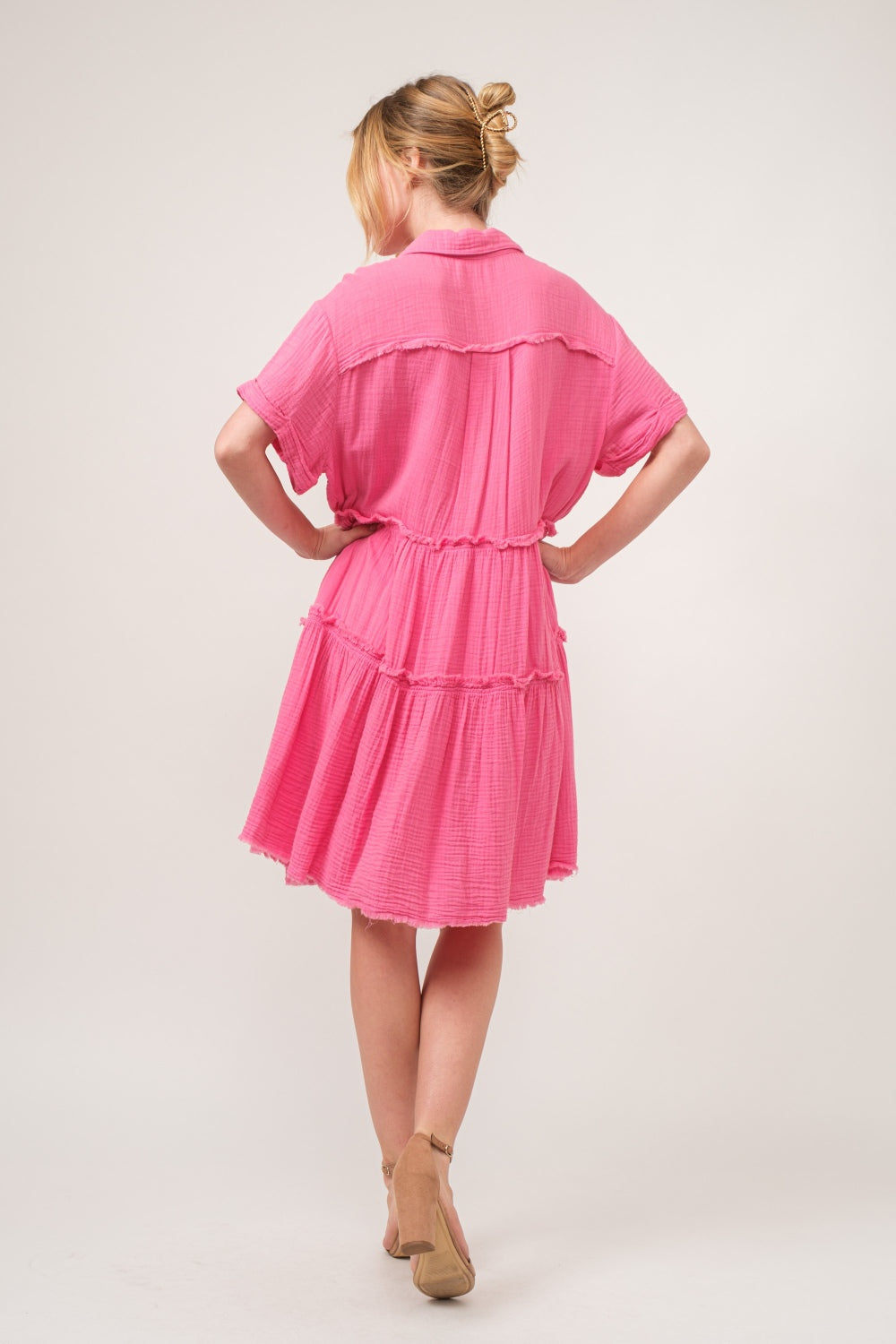 Hazel Blues® |  And The Why Raw Edge Washed Tiered Shirt Dress