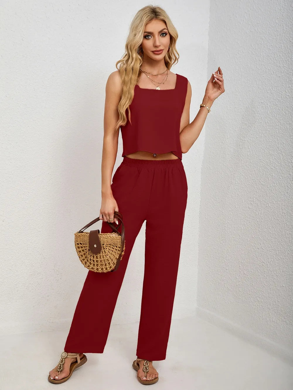 Hazel Blues® |  Square Neck Tank and Wide Leg Pants Set
