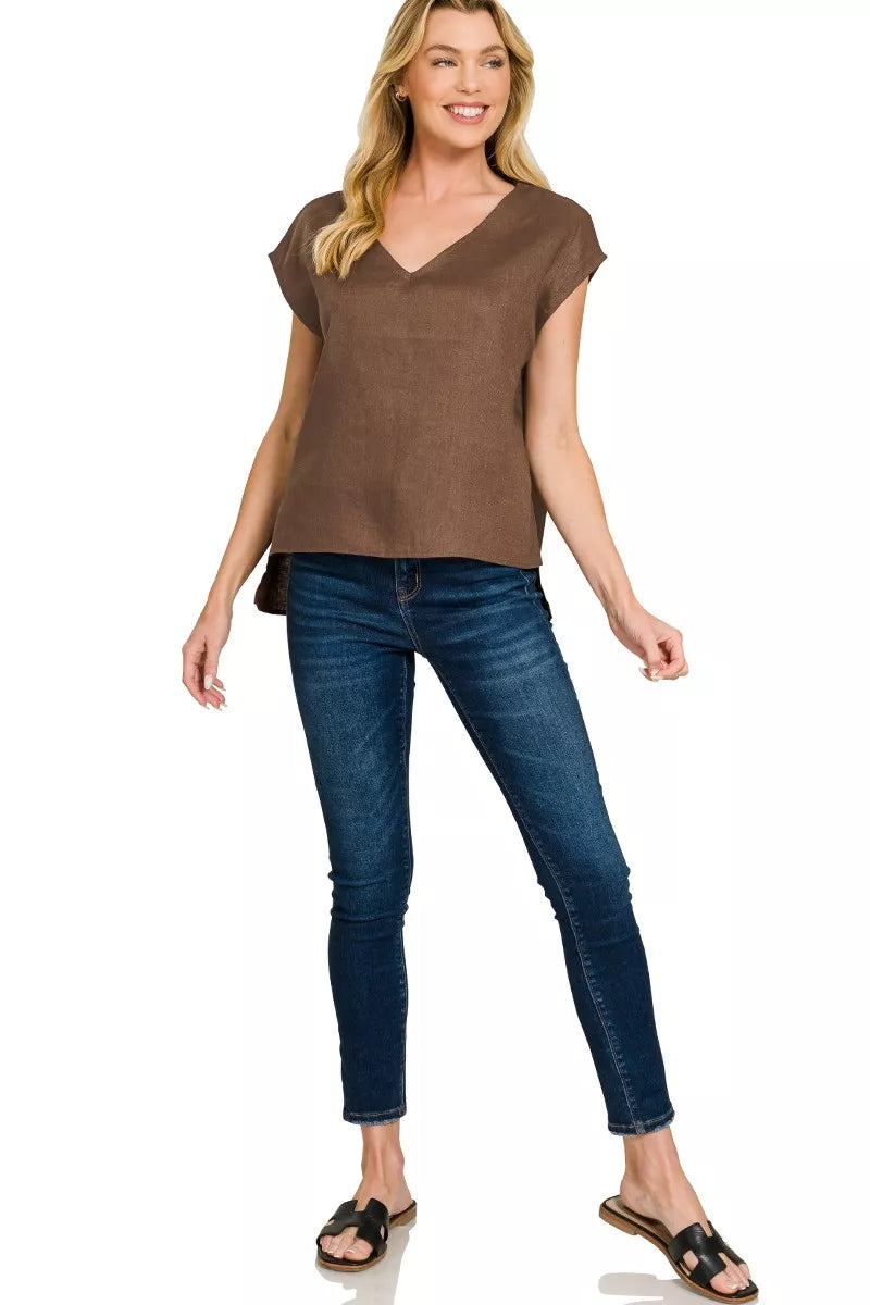 Hazel Blues® |  Zenana Linen V-Neck Sleeveless Top